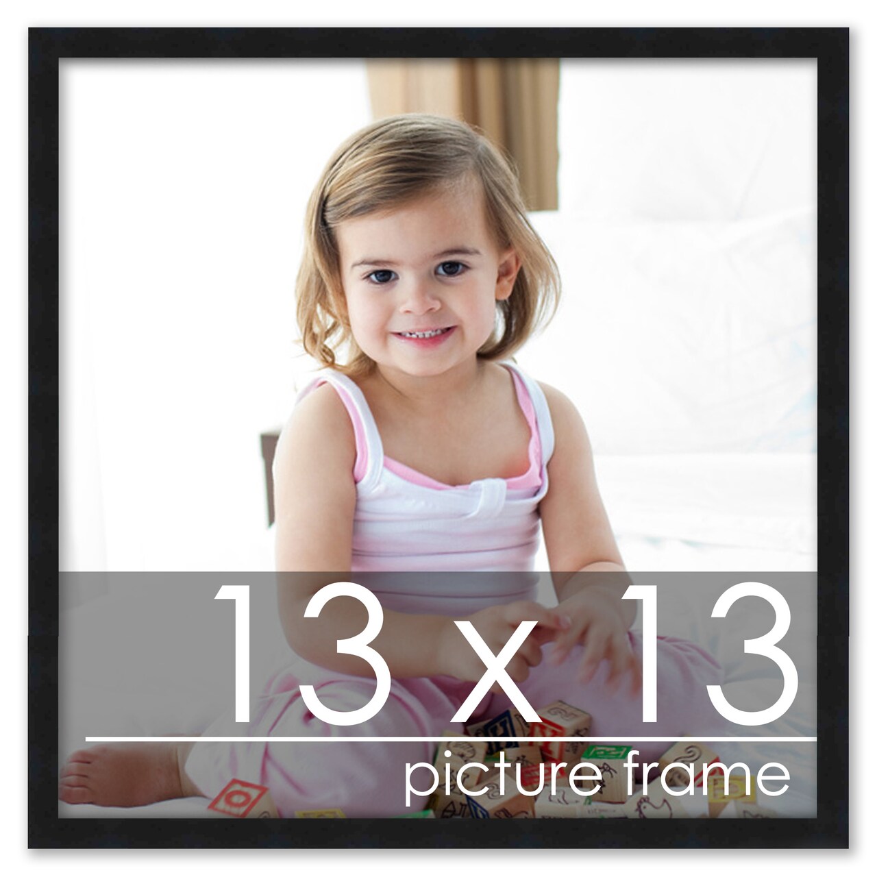 13x13 Simple Black Picture Frame - UV Acrylic, Foam Board Backing, Hanging Hardware